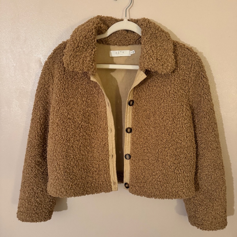 ASTR The Label Womens Brown Button Front Teddy Faux Shearling Jacket